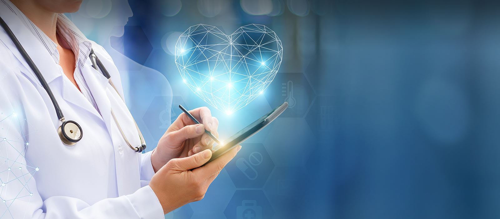 Doctor using tablet with heart illustration 