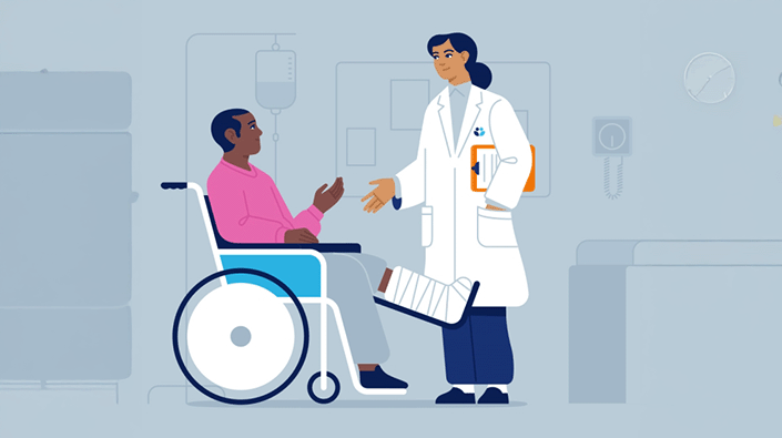 illustration of patient in wheelchair and doctor
