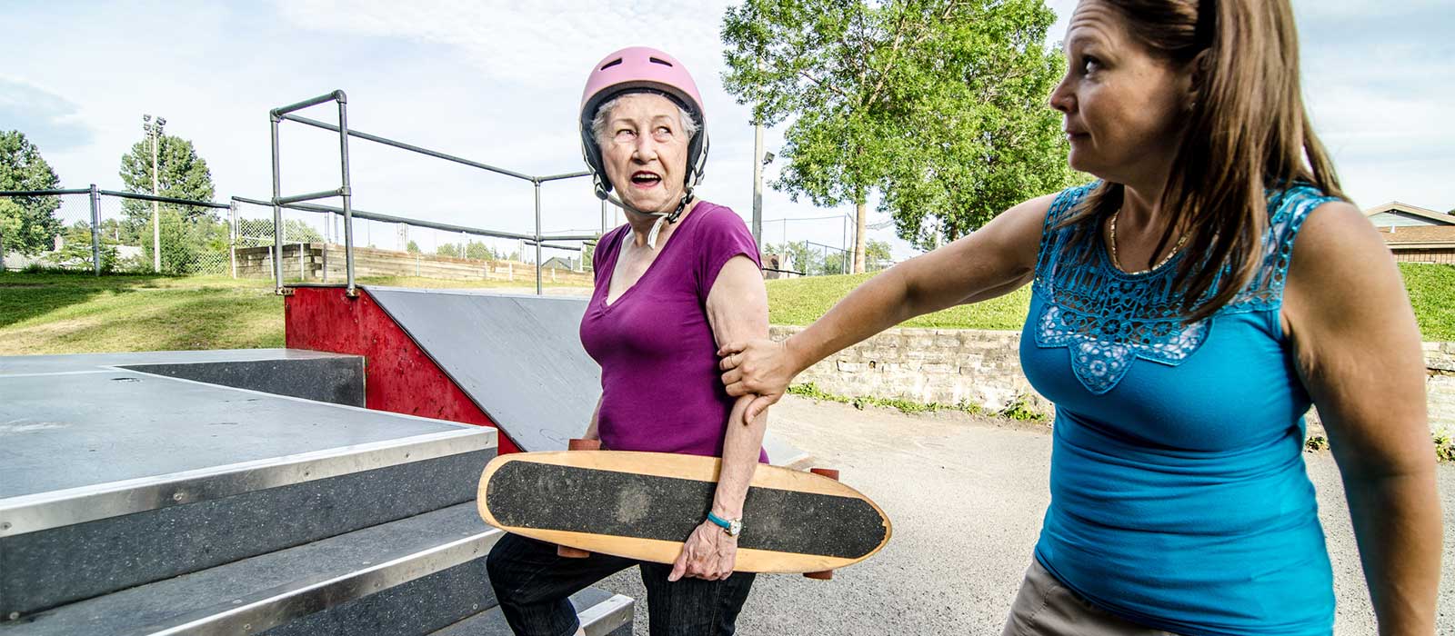 Grandma and mom in skate park