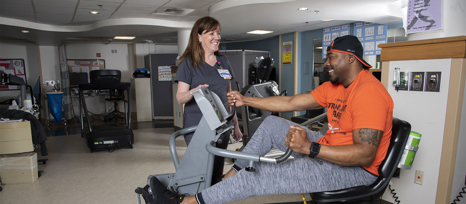 Lung patient on stationary bike 