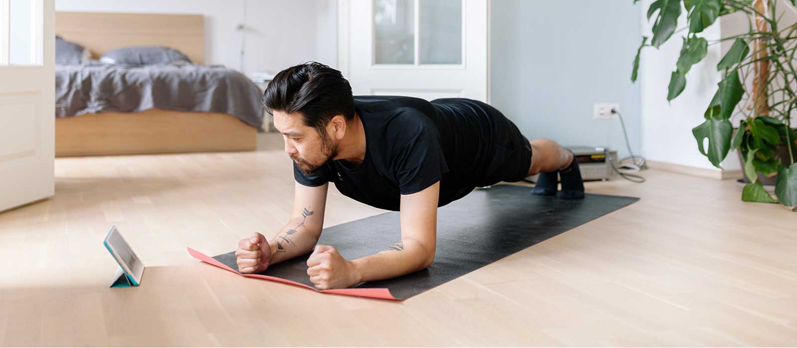 Man exercising at home 
