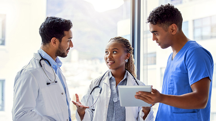 Medical student team conversation