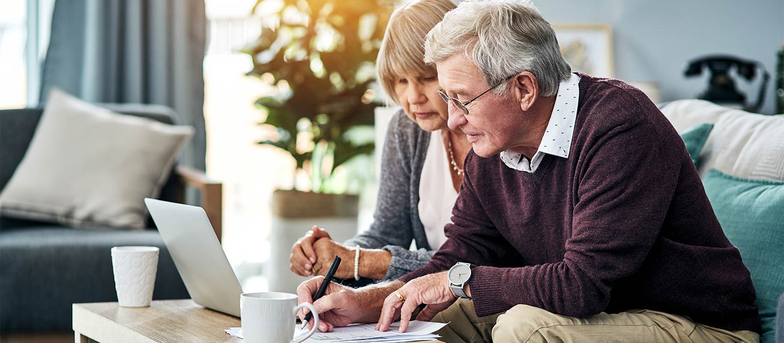 Senior couple reviewing documents