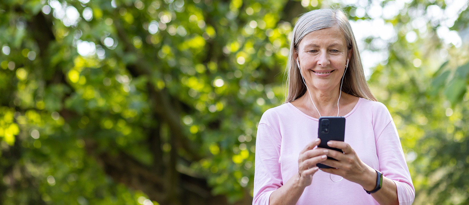 woman listening to a podcast