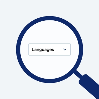 a magnifying glass over a dropdown menu labeled "Languages"
