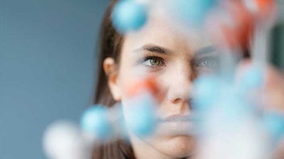 Researcher with helix