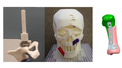 three examples of 3D printed models