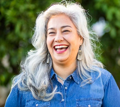 woman with silver hair
