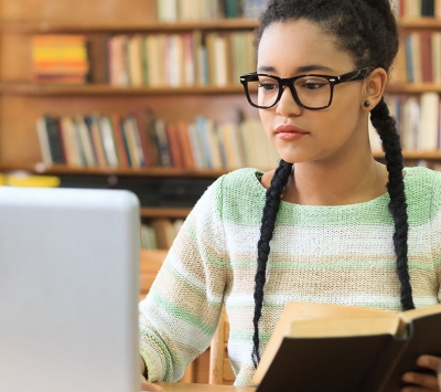 Student in library