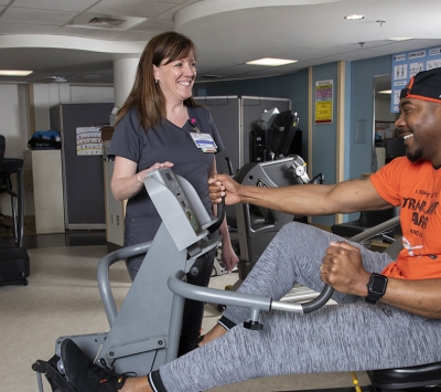 Lung patient on stationary bike 