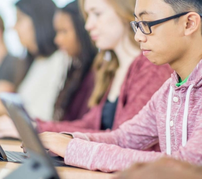 Kids taking concussion test online.