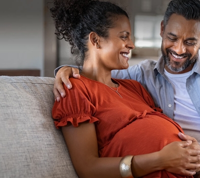 Expecting mixed-race couple at home 