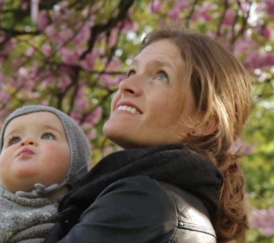 Mother and baby enjoying Cherry Blossom trees