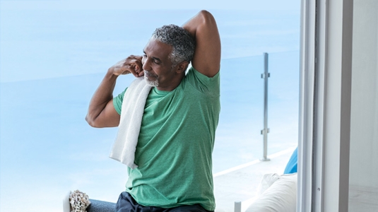 Black man stretching