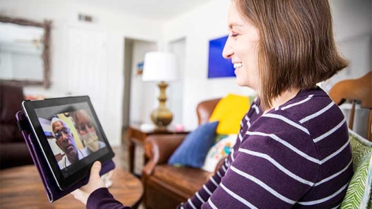 Female having virtual conversation