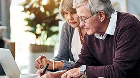 senior couple at computer